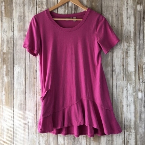 LOGO by Lori Goldstein Tops - LOGO Pink Ruffle Bottom Tunic With Pocket